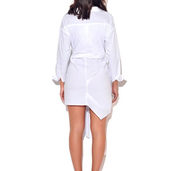 On My Mind White Draped Stretchy Boyfriend Shirt Dress- (New with tag) - Picture 5 of 8
